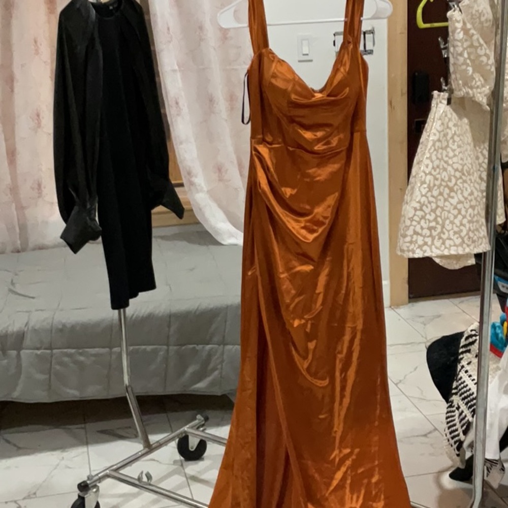 Elegant Rust Orange Satin Gown